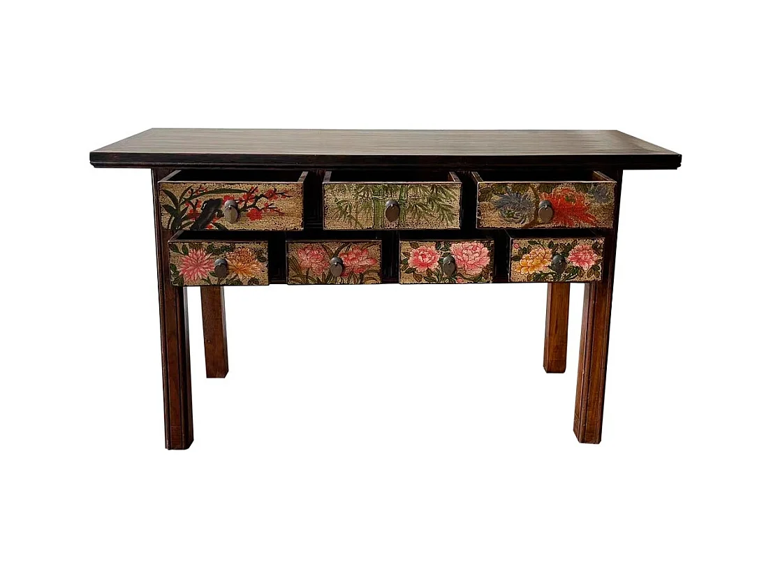 Mesa de hall de entrada em madeira artesanal castanha pintada à mão, 173,5x45x89cm