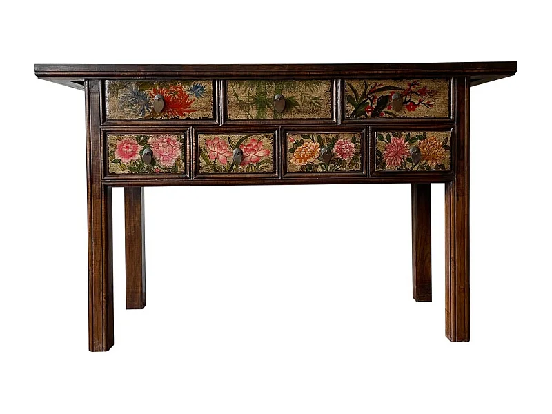 Mesa de hall de entrada em madeira artesanal castanha pintada à mão, 173,5x45x89cm