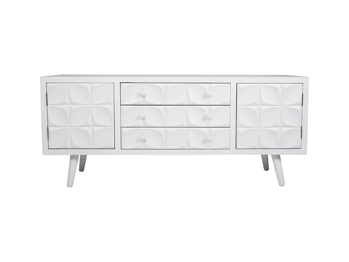 Armário baixo de madeira lacado branco 136x43x58,5
