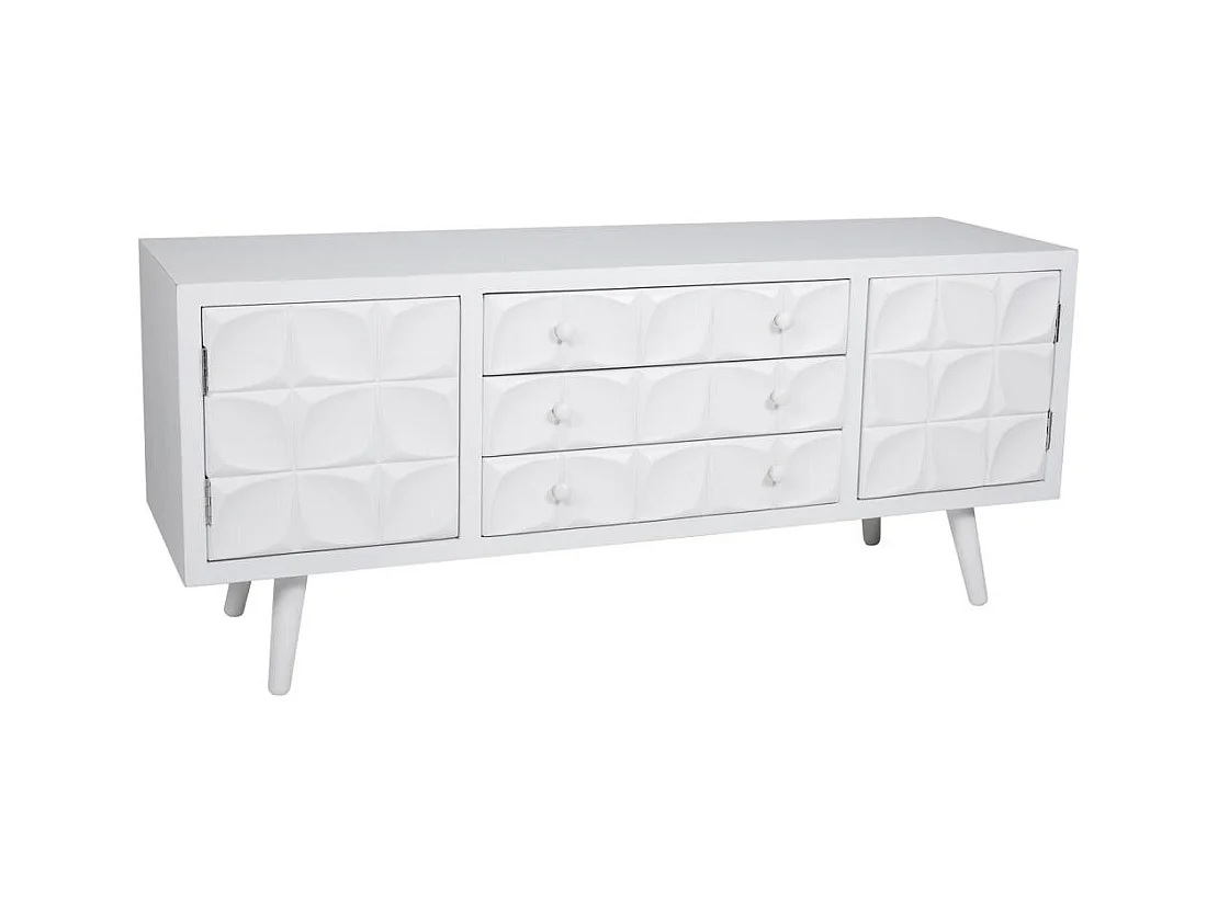 Armário baixo de madeira lacado branco 136x43x58,5