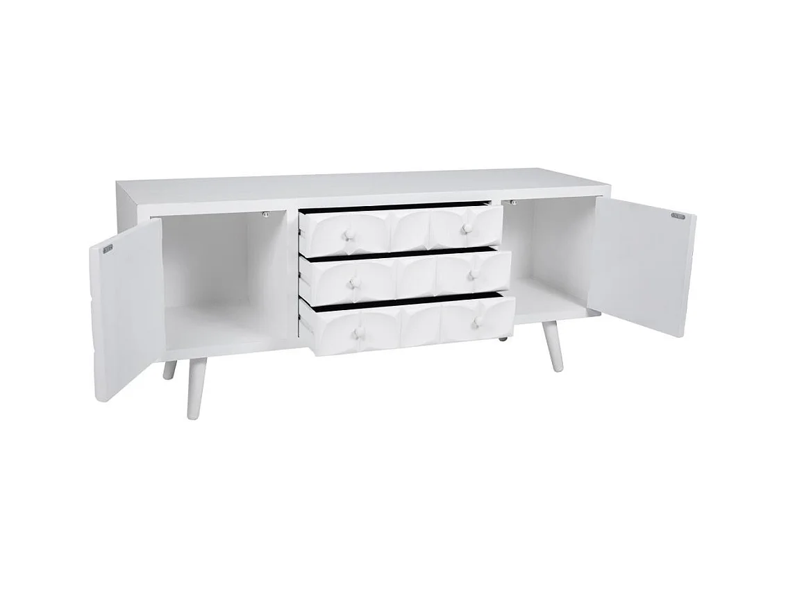 Armário baixo de madeira lacado branco 136x43x58,5