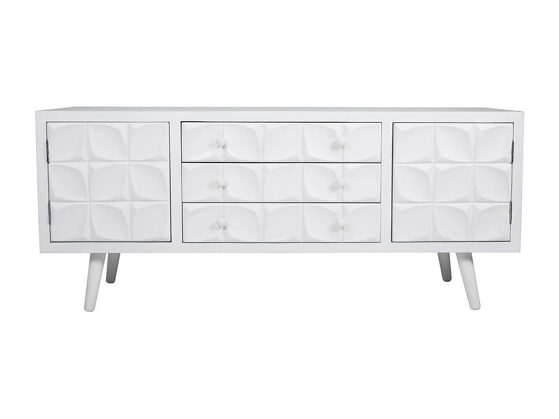 Armário baixo de madeira lacado branco 136x43x58,5