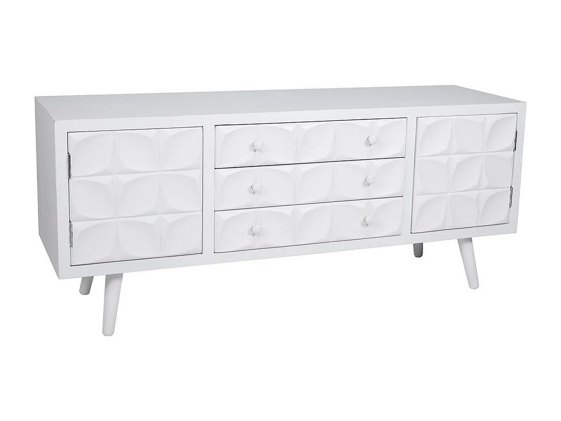 Armário baixo de madeira lacado branco 136x43x58,5