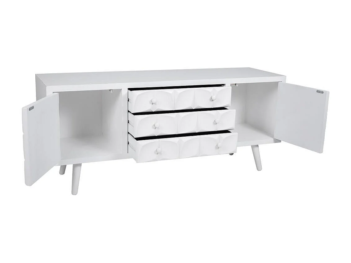 Armário baixo de madeira lacado branco 136x43x58,5