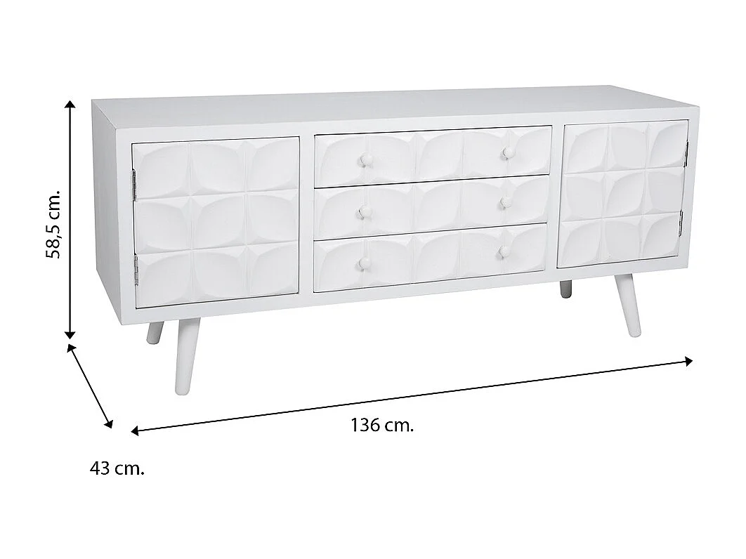 Weiß lackierter Holzunterschrank 136x43x58,5h cm