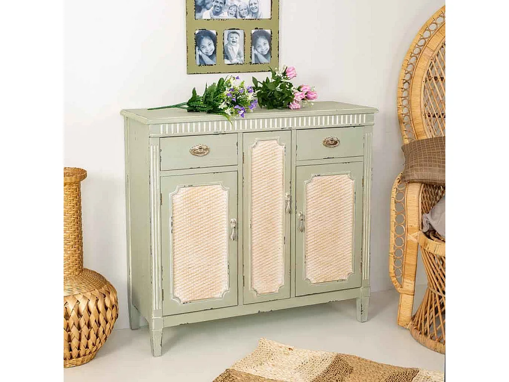 Meuble d'entrée en bois vert 95x36x88h