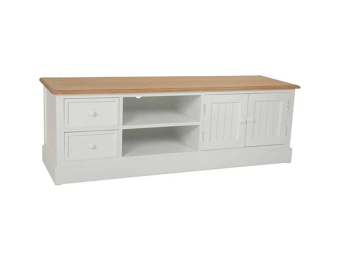 Armário baixo de madeira lacado branco e natural 150x45x50