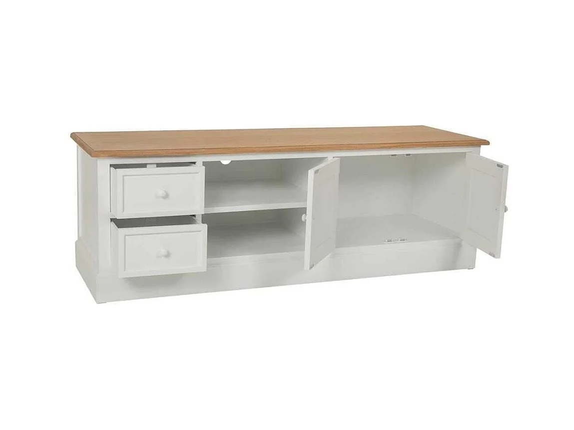 Armário baixo de madeira lacado branco e natural 150x45x50