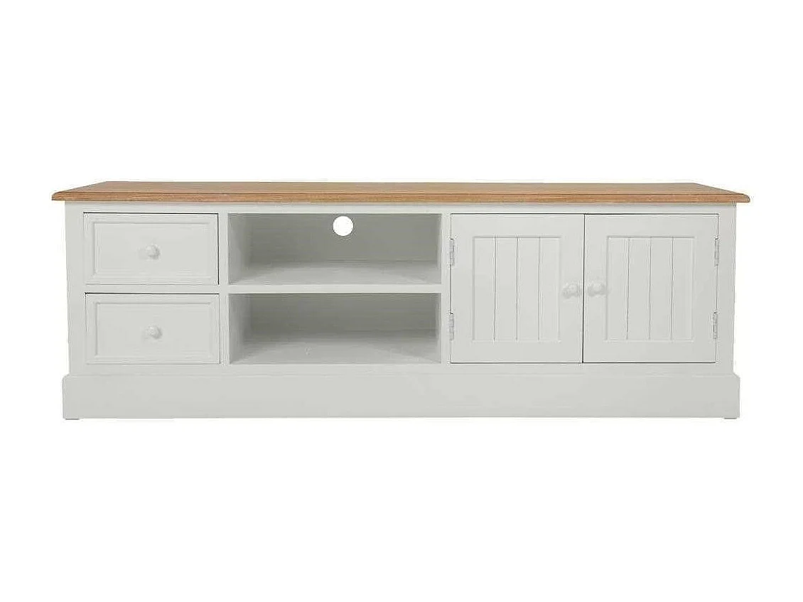 Meuble bas en bois laqué blanc et naturel 150x45x50h