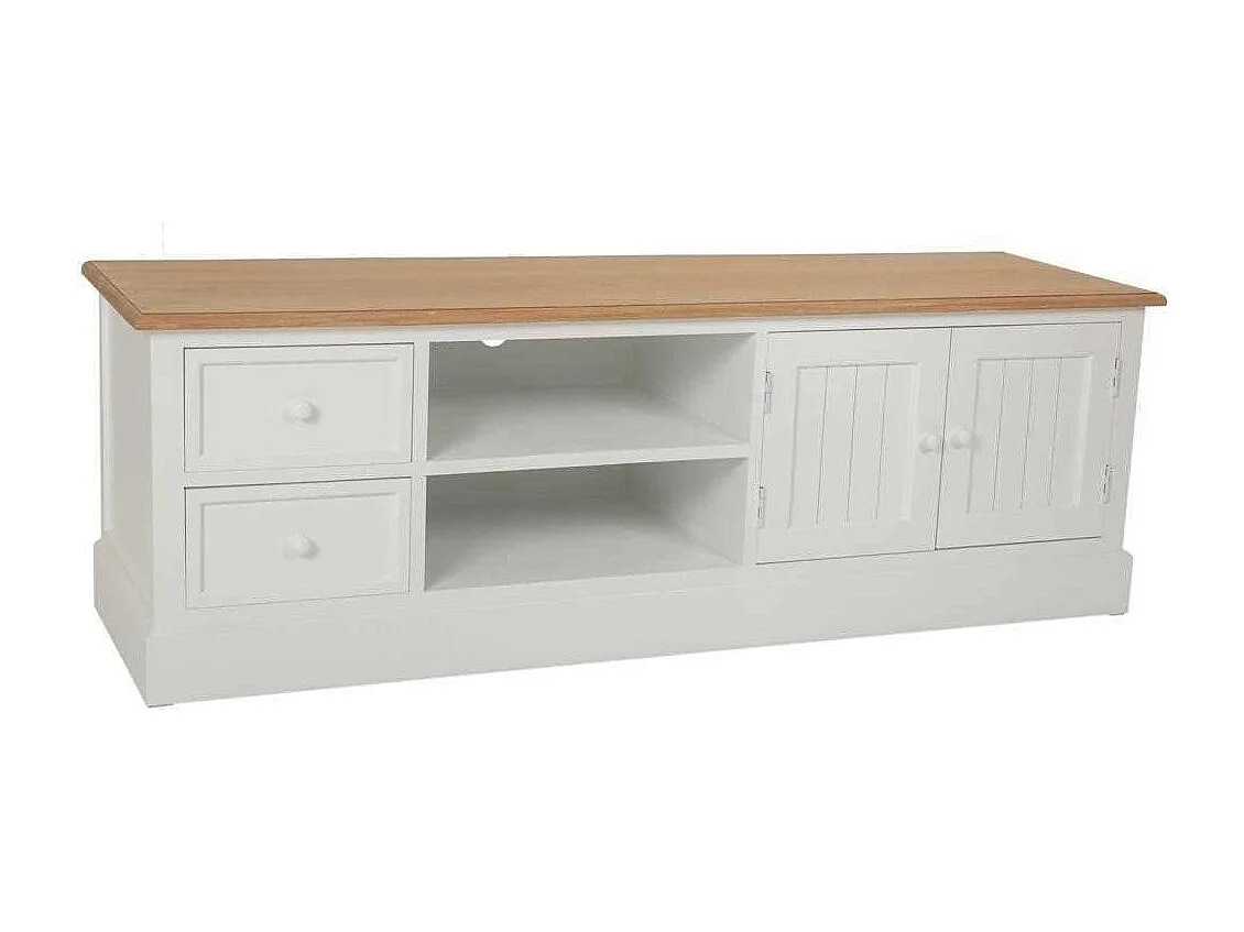 Meuble bas en bois laqué blanc et naturel 150x45x50h