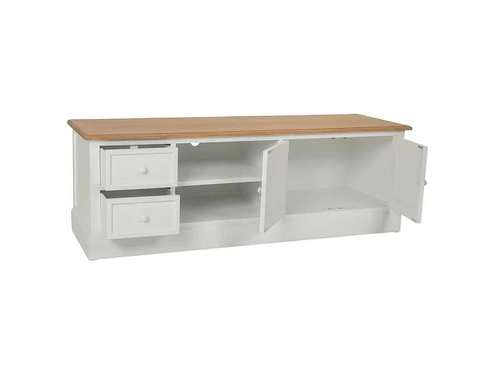 Meuble bas en bois laqué blanc et naturel 150x45x50h