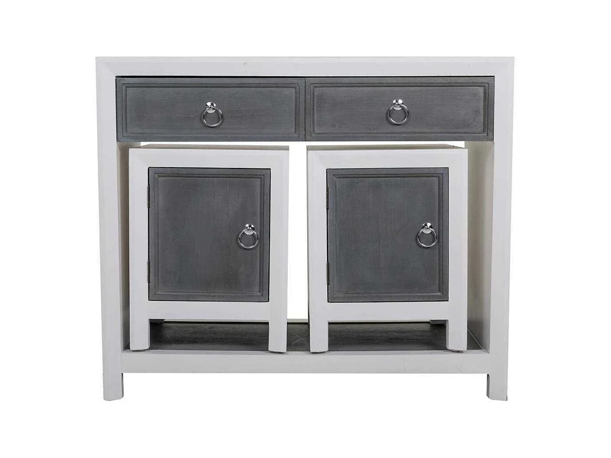 Conjunto de corredor e dois bancos de madeira cinza