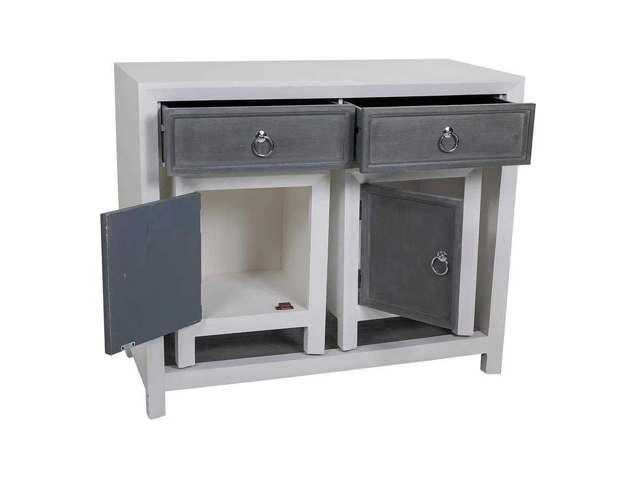 Conjunto de corredor e dois bancos de madeira cinza