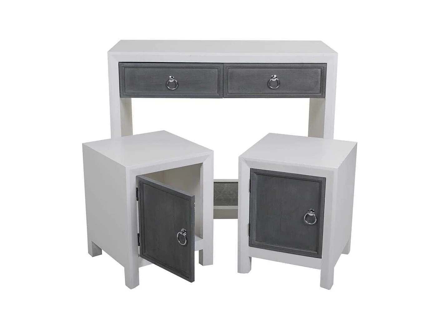 Conjunto de corredor e dois bancos de madeira cinza