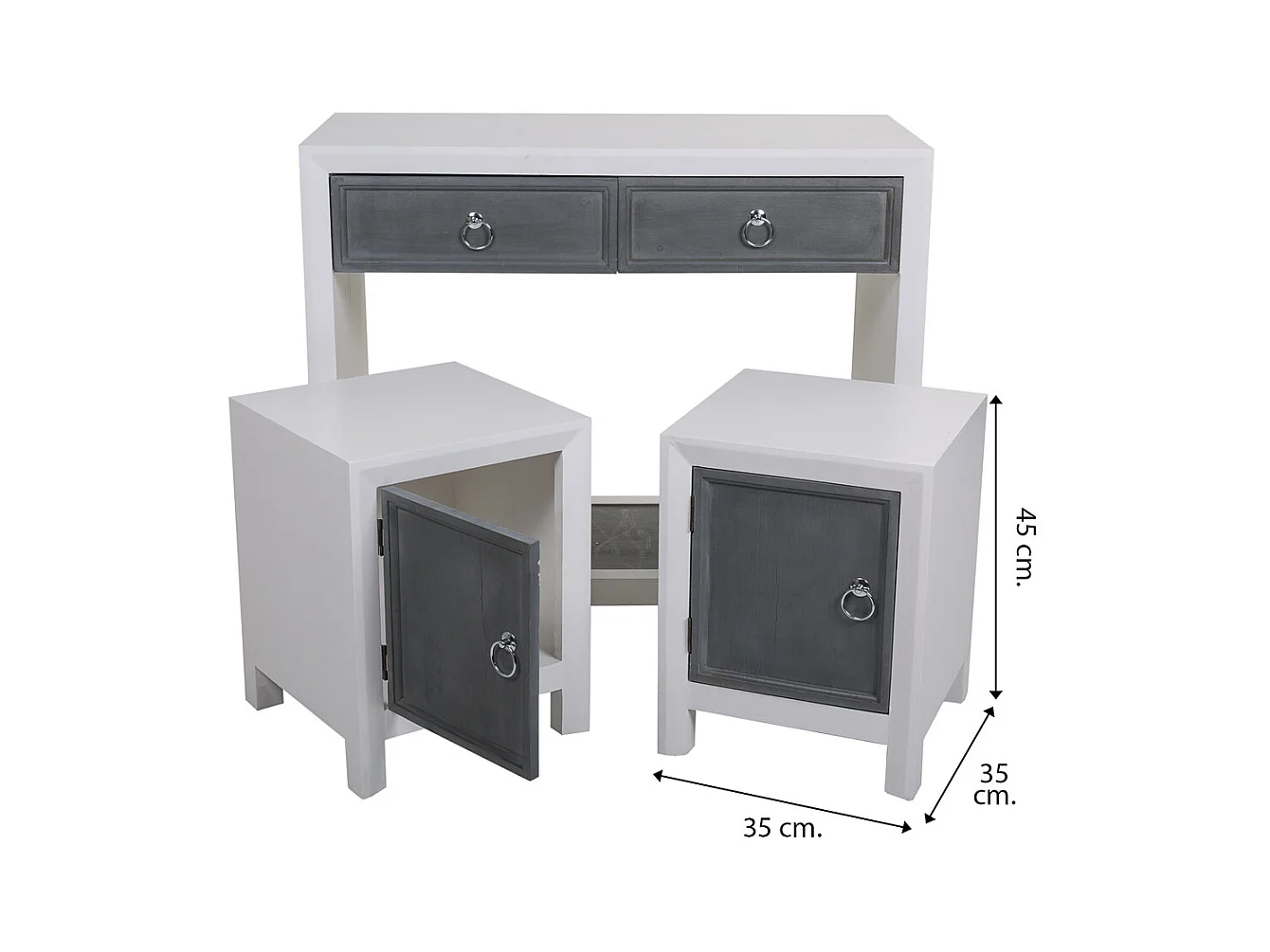 Conjunto de corredor e dois bancos de madeira cinza