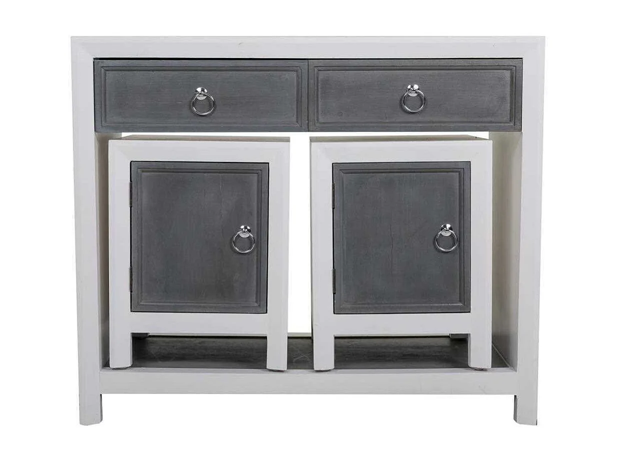 Mobile da Mobile da ingresso e due sgabelli in legno grigio