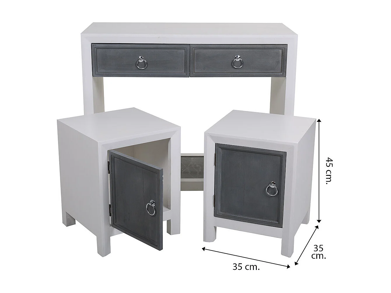 Mobile da Mobile da ingresso e due sgabelli in legno grigio