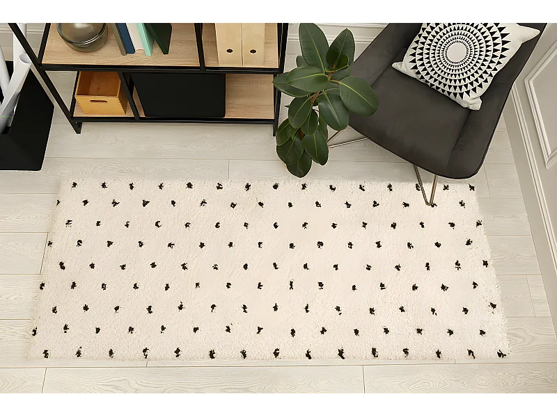 Tapis de salon - motif berbère - laine artificielle - Asma - 160x230cm - Crème