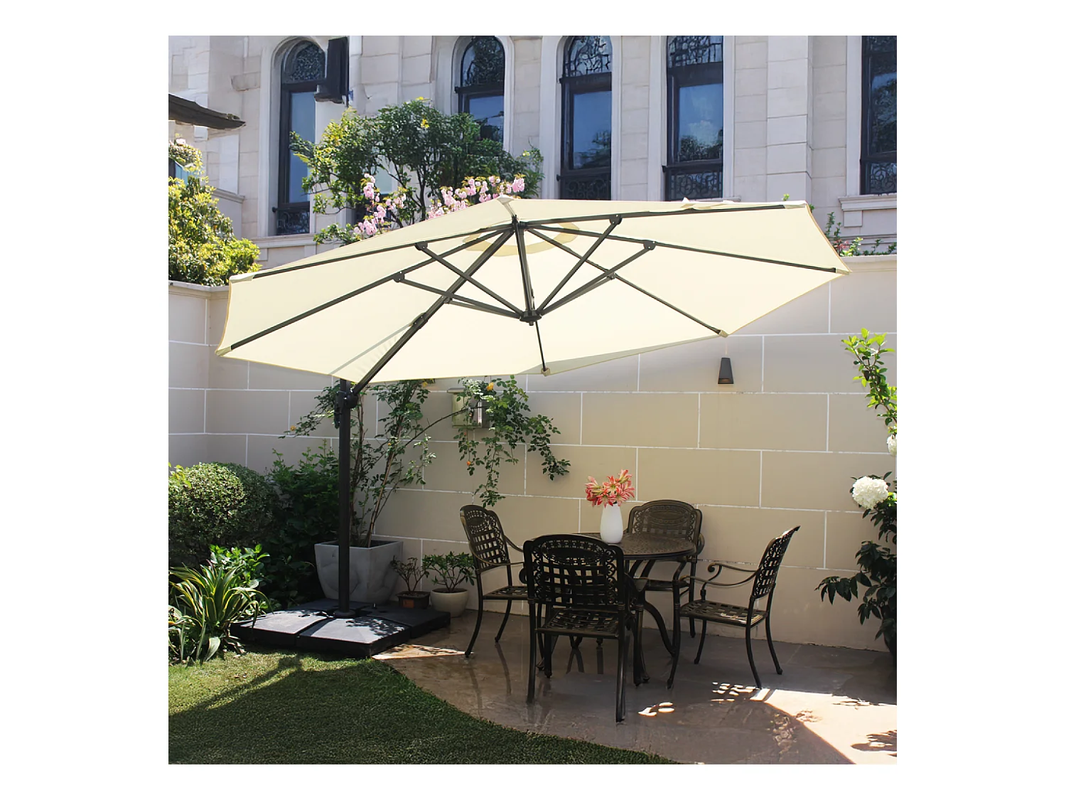 Parasol déporté et rotatif diamètre 3,5 m écru CASTILLO