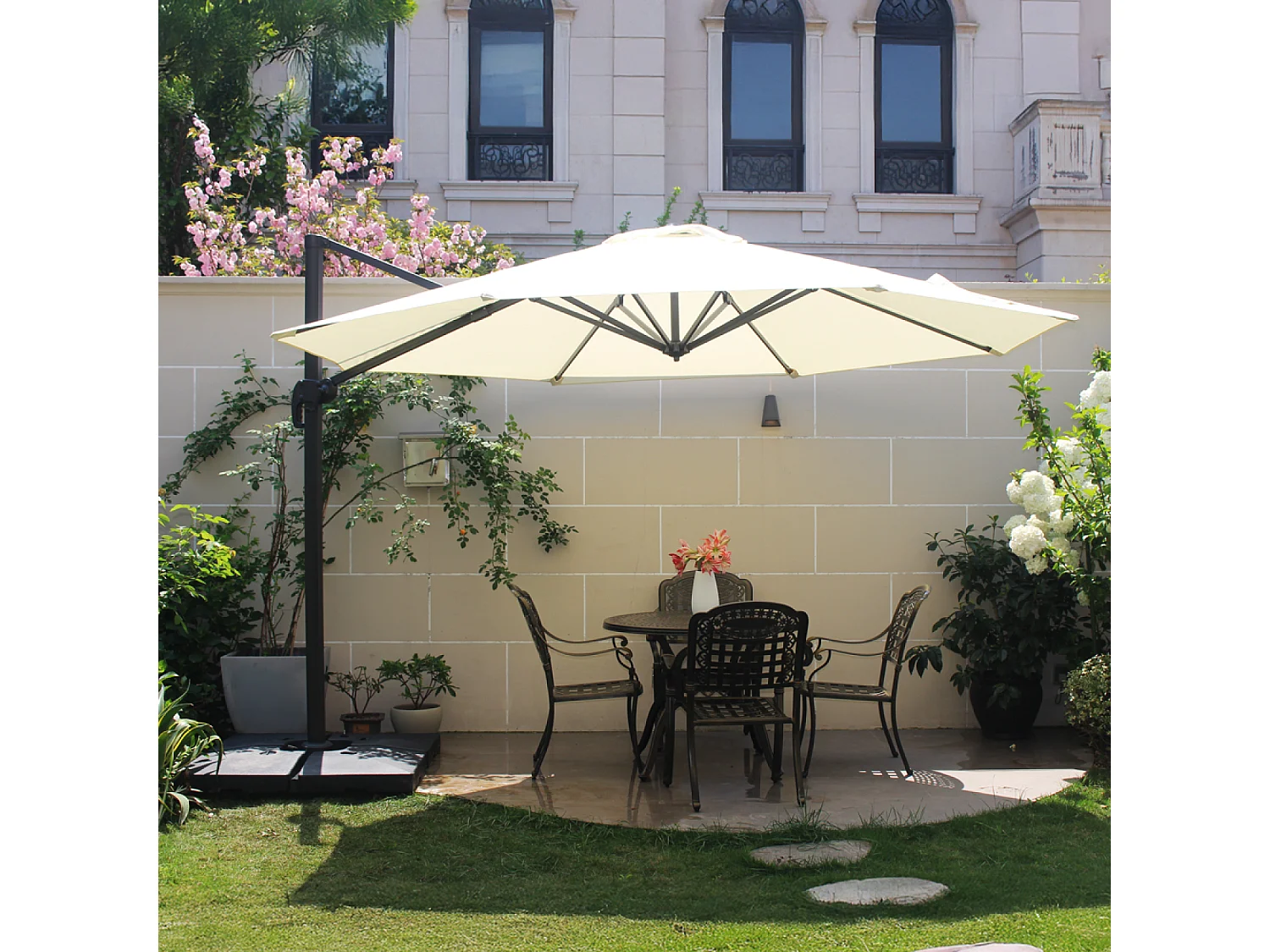 Parasol écru droit rond 3,5 x 3,5 m rotatif à 360 CASTILLO