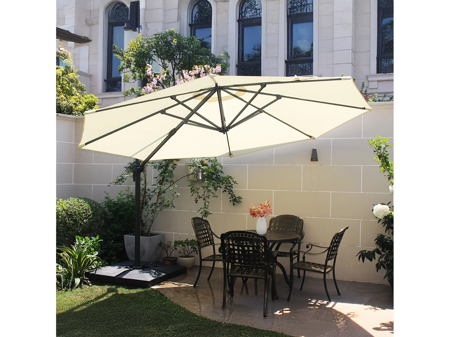 Parasol écru droit rond 3,5 x 3,5 m rotatif à 360 CASTILLO