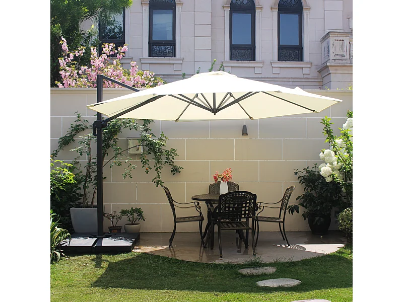 Verstelbare ronde LED zweefparasol 3x3m crème/chocolade