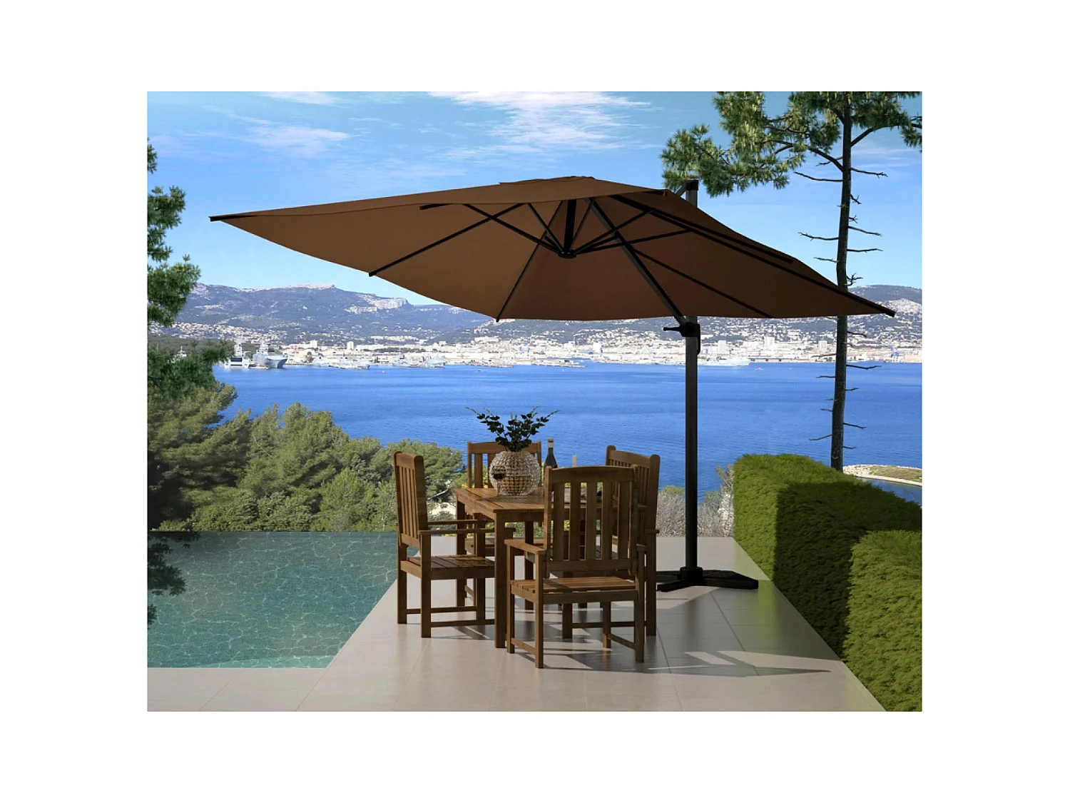 Parasol déporté et rotatif 3 x 3 m chocolat PALATINO