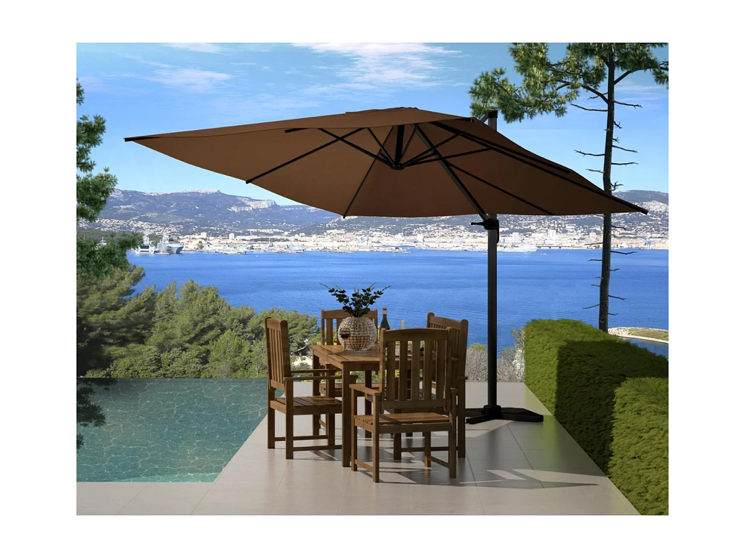 Parasol déporté et rotatif 3 x 3 m chocolat PALATINO