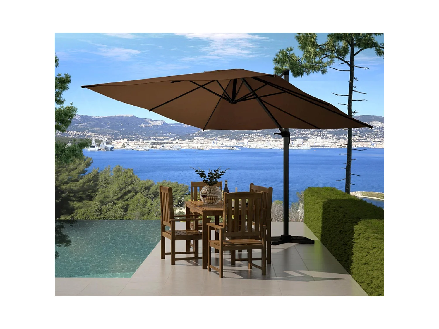 Parasol  marron déporté carré 3 x 3 m rotatif à 360 PALATINO