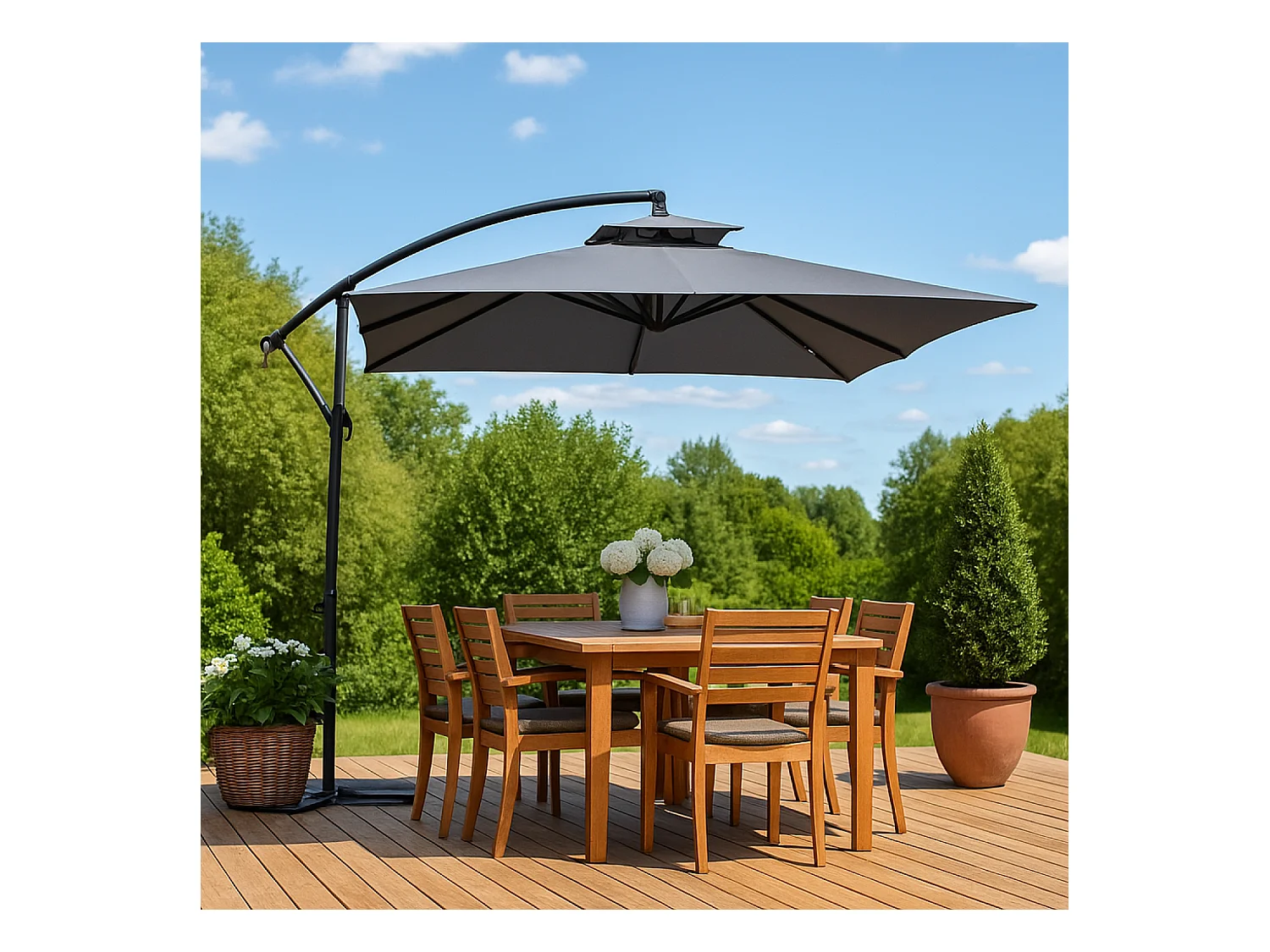Vierkante Grijze Zweefparasol 3x3 m CAPRI Modern van Aluminium met Polyester Doek 160g/m²