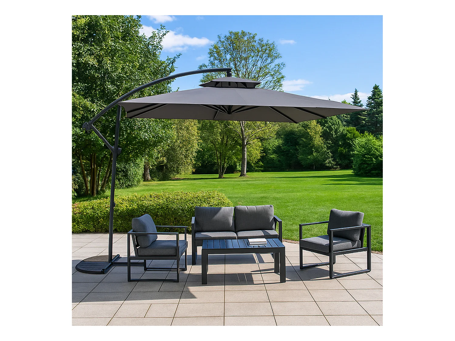 Vierkante Grijze Zweefparasol 3x3 m CAPRI Modern van Aluminium met Polyester Doek 160g/m²