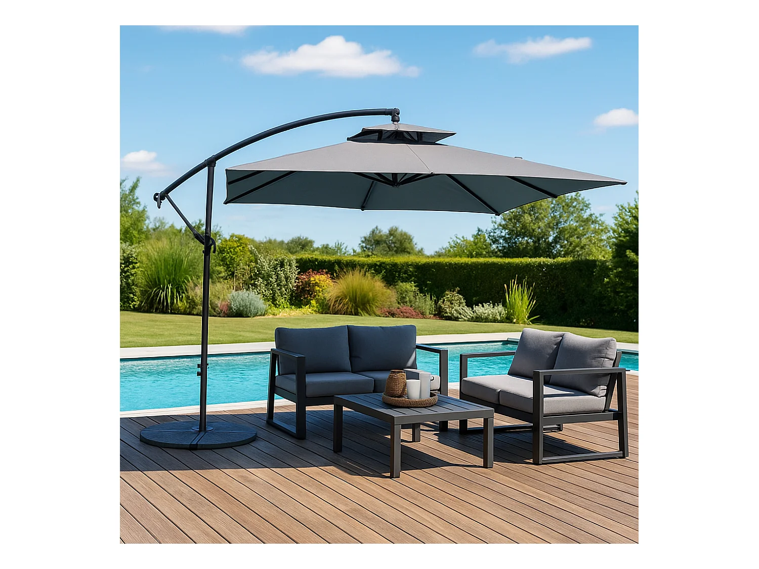 Parasol déporté carré gris 3x3 m CAPRI