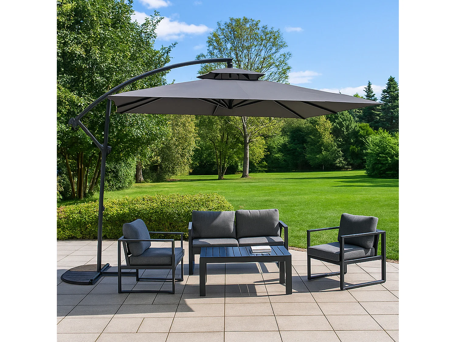 Vierkante Grijze Zweefparasol 3x3 m CAPRI Modern van Aluminium met Polyester Doek 160g/m²