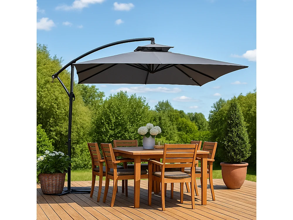 Parasol gris déporté carré 3 x 3 m CAPRI