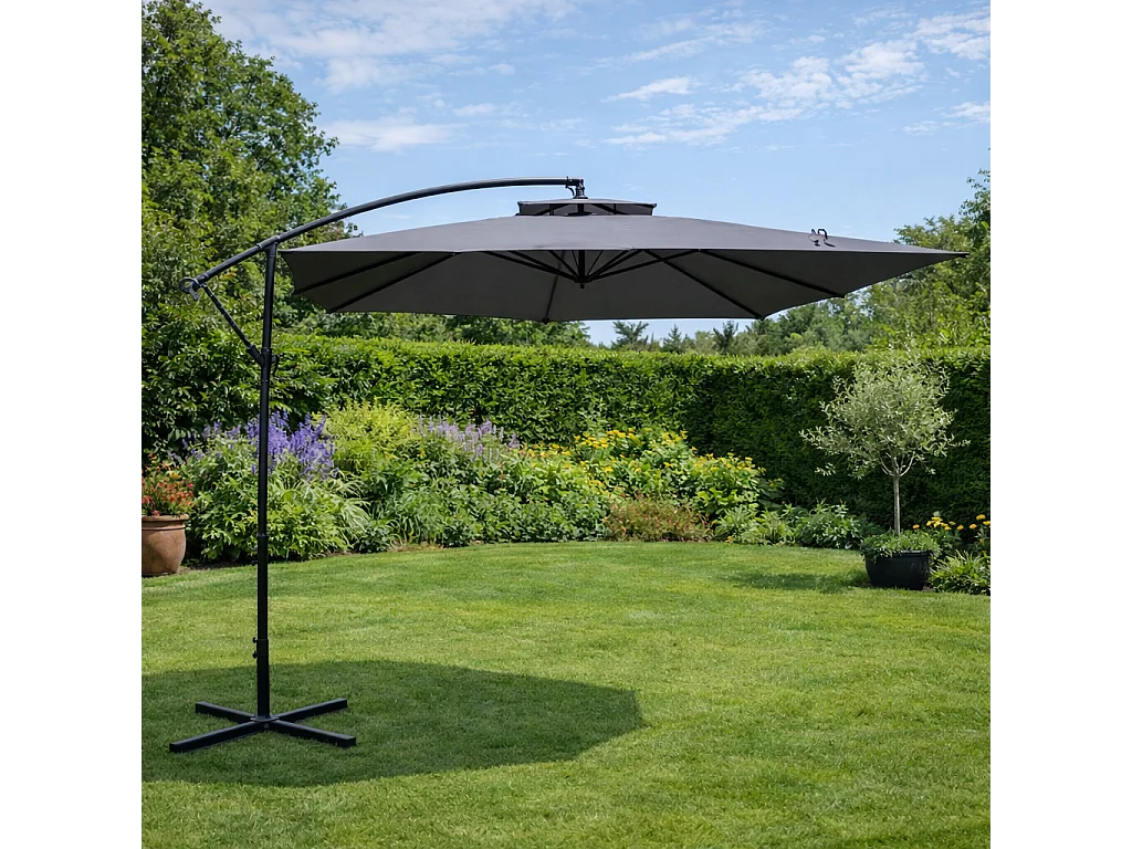 Parasol déporté carré gris 3x3 m CAPRI