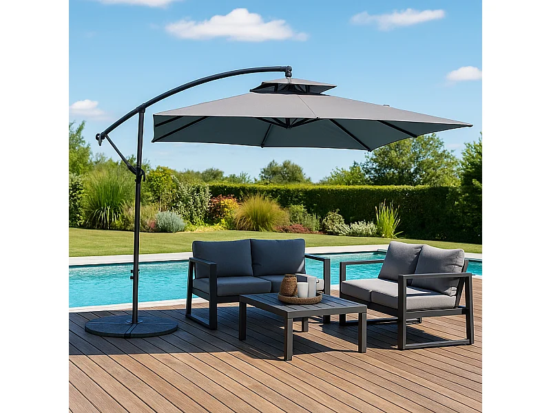 Vierkante Grijze Zweefparasol 3x3 m CAPRI Modern van Aluminium met Polyester Doek 160g/m²