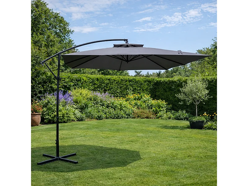 Vierkante Grijze Zweefparasol 3x3 m CAPRI Modern van Aluminium met Polyester Doek 160g/m²