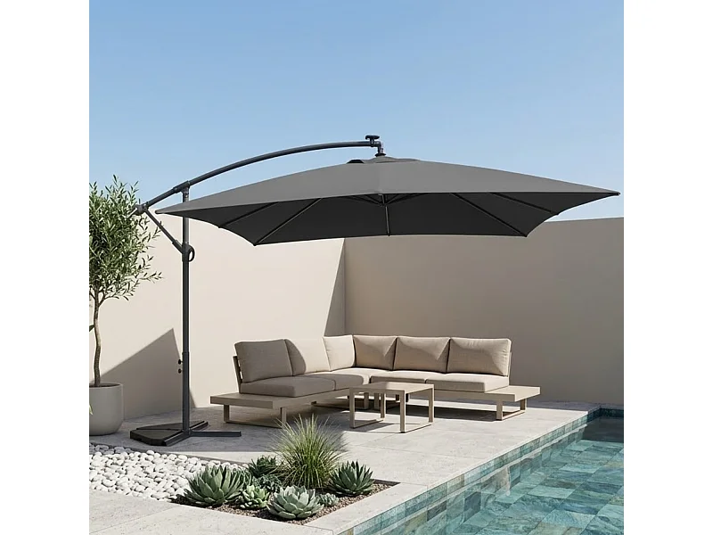 LED Zweefparasol vierkant 3x3m grijs SOLENZARA NEON