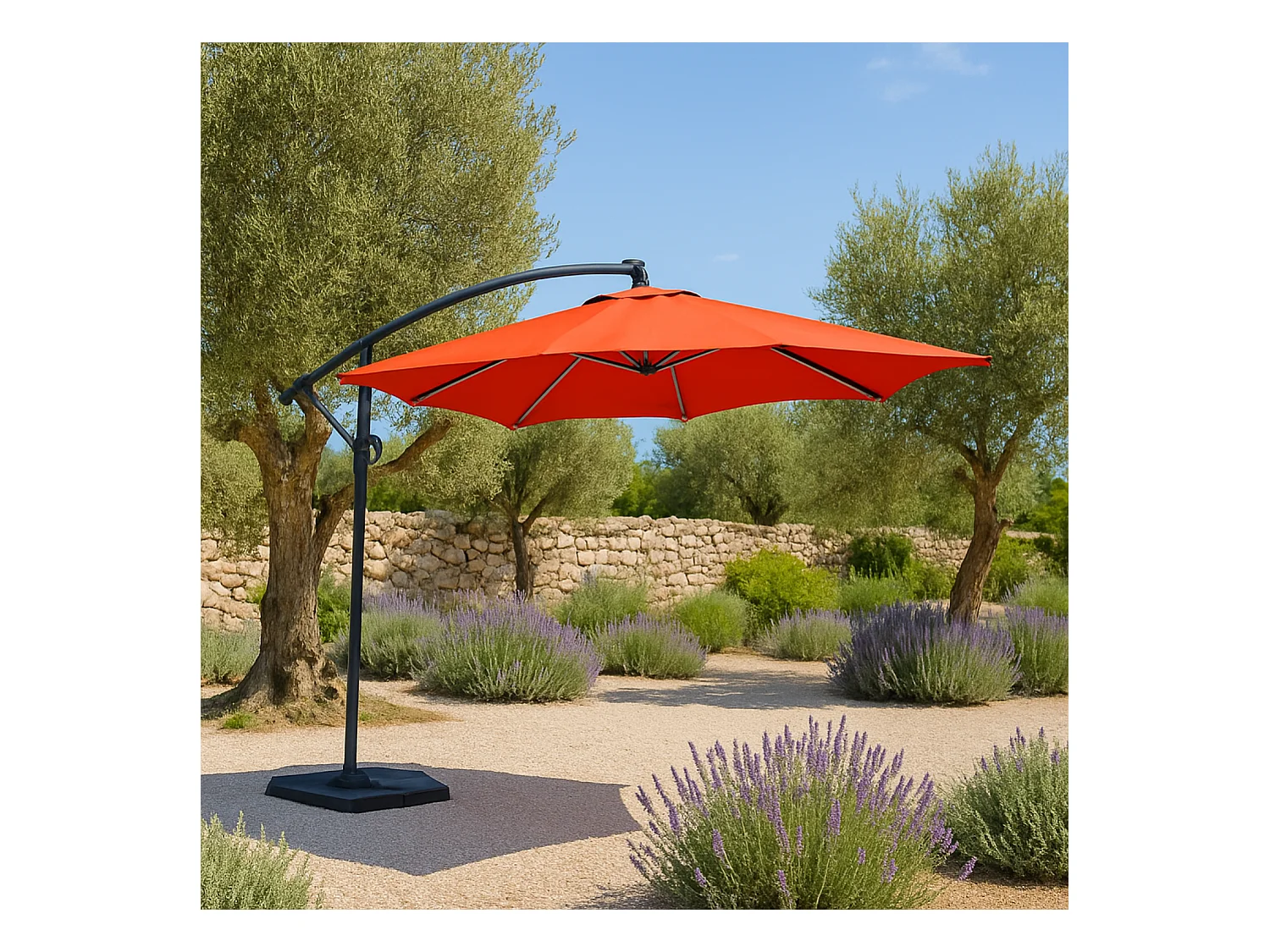 Solenzara Néon terracotta : parasol LED déporté 3x3m SOLENZARA
