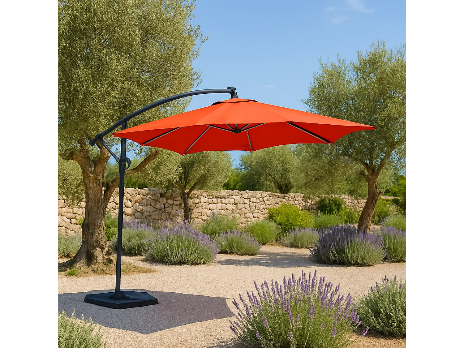 Solenzara Néon terracotta : parasol LED déporté 3x3m SOLENZARA
