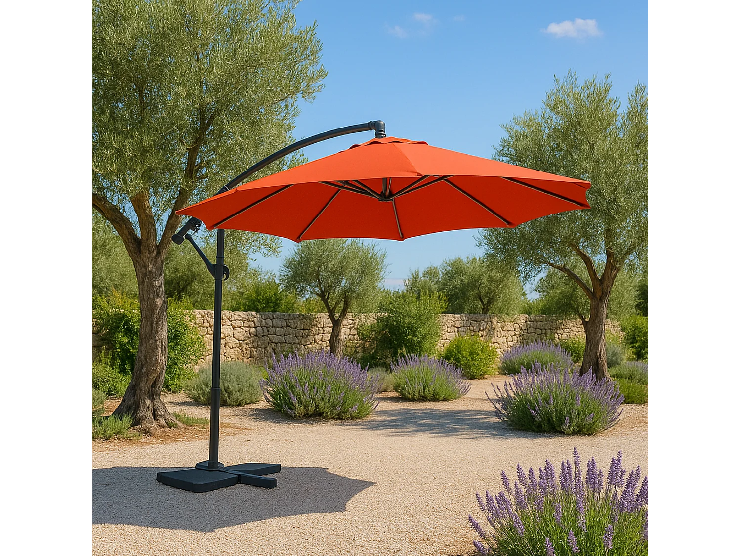 Solenzara Néon terracotta : parasol LED déporté 3x3m SOLENZARA