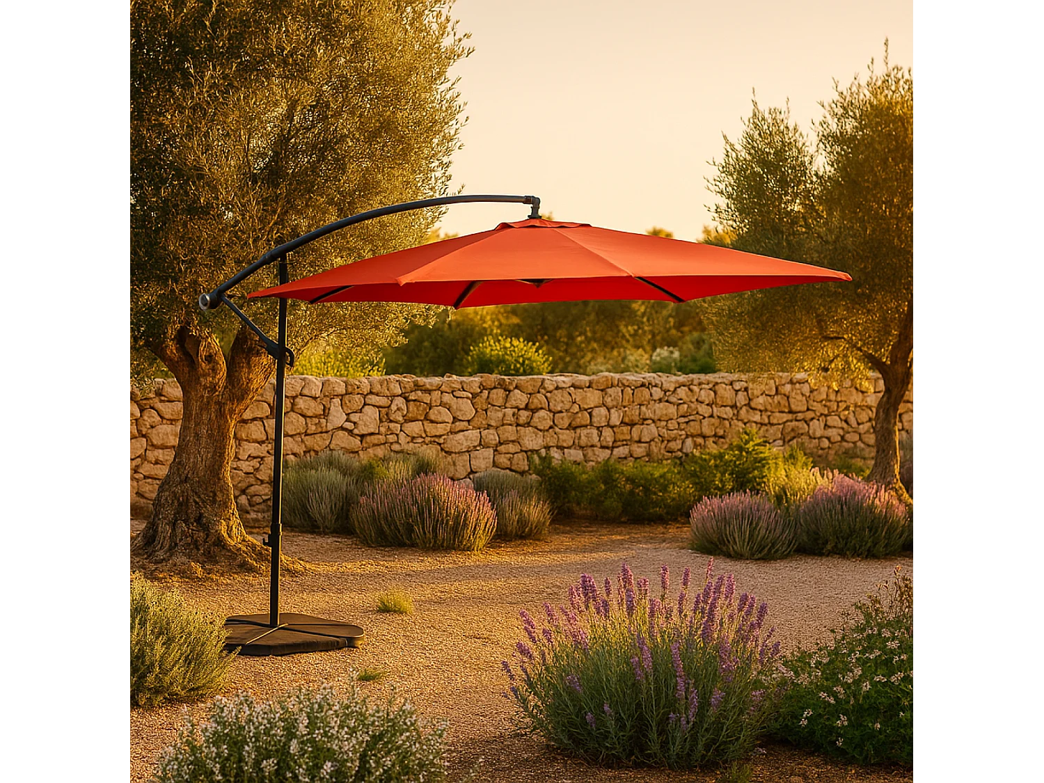 Solenzara Néon terracotta : parasol LED déporté 3x3m SOLENZARA