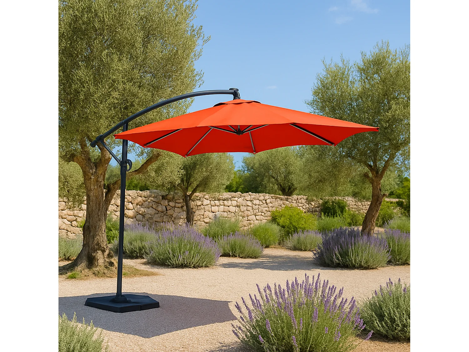 Parasol  terracotta droit carré 3 x 3 m led SOLENZARA