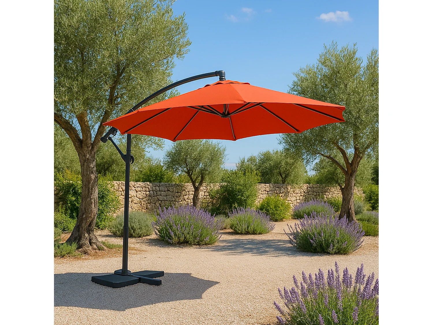 Parasol  terracotta droit carré 3 x 3 m led SOLENZARA
