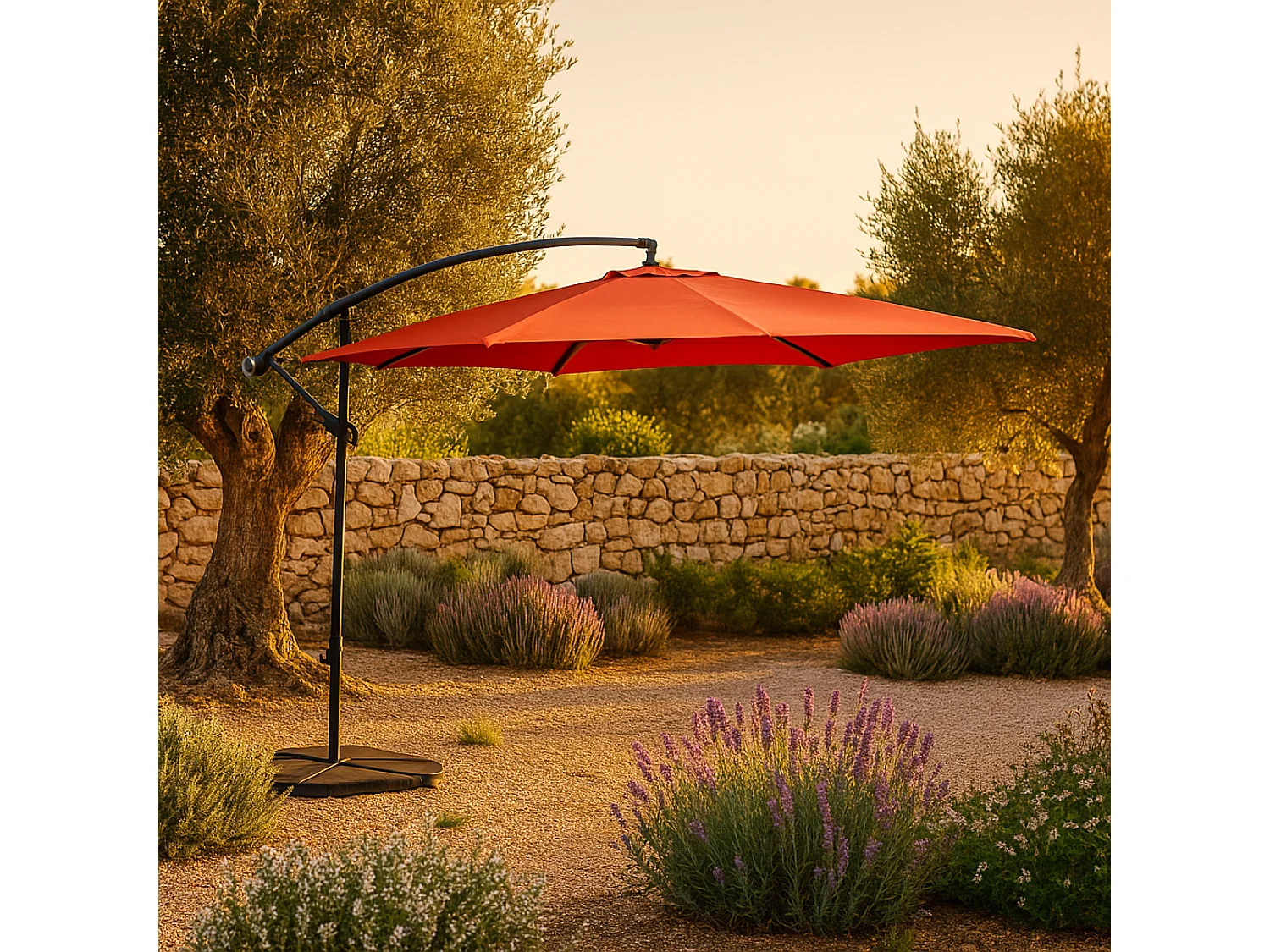 Parasol  terracotta droit carré 3 x 3 m led SOLENZARA