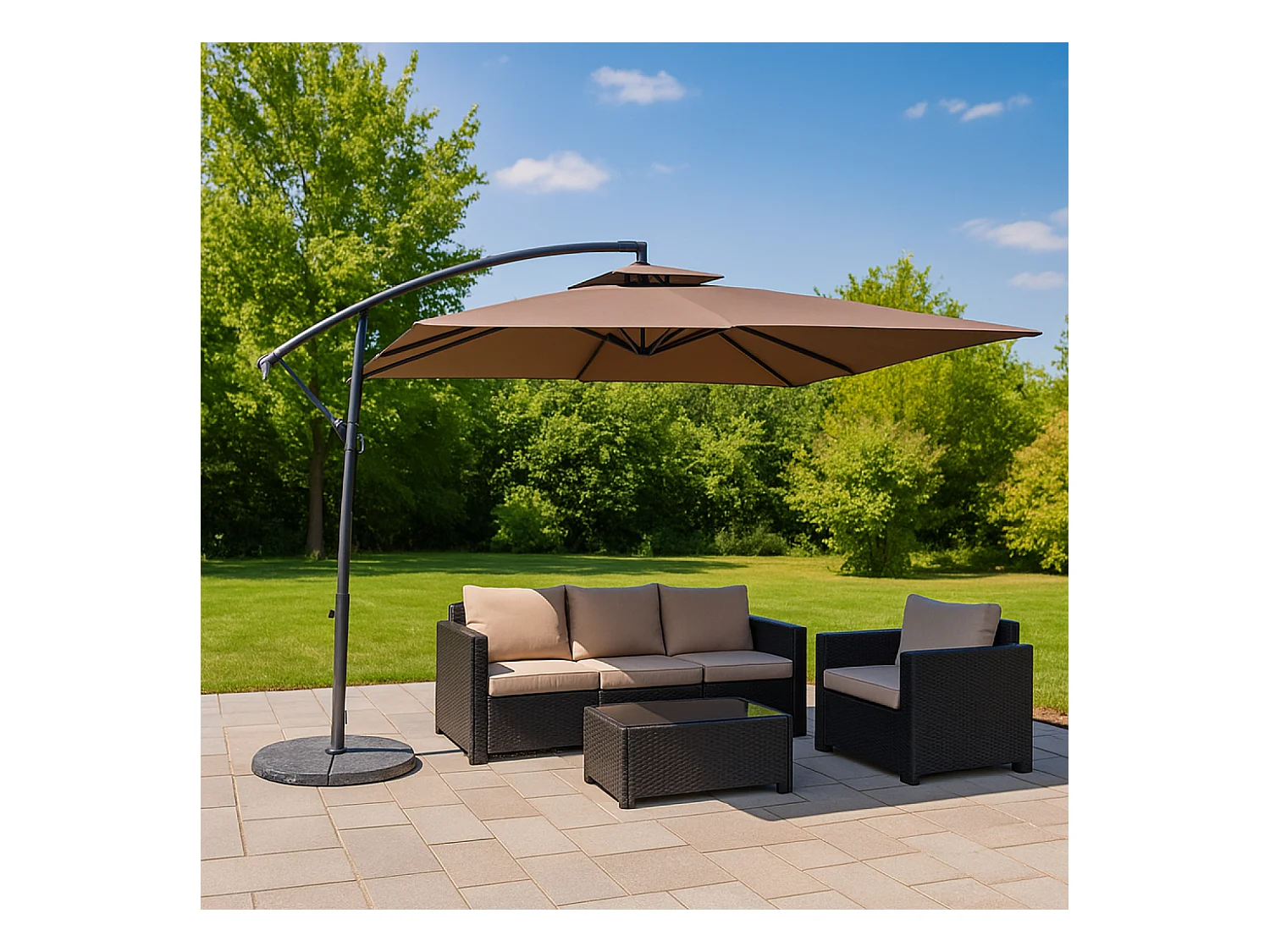 Guarda-sol deslocado redondo 3m chocolate CAPRI