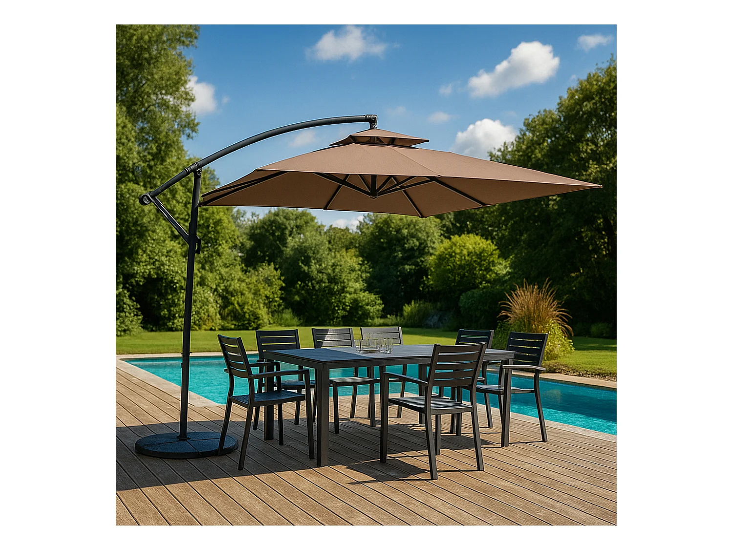 Guarda-sol deslocado redondo 3m chocolate CAPRI