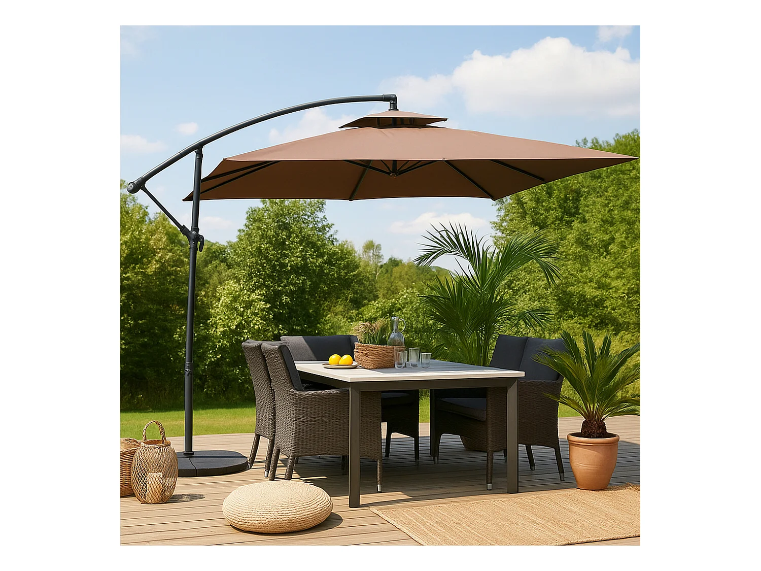 Parasol déporté carré chocolat CAPRI
