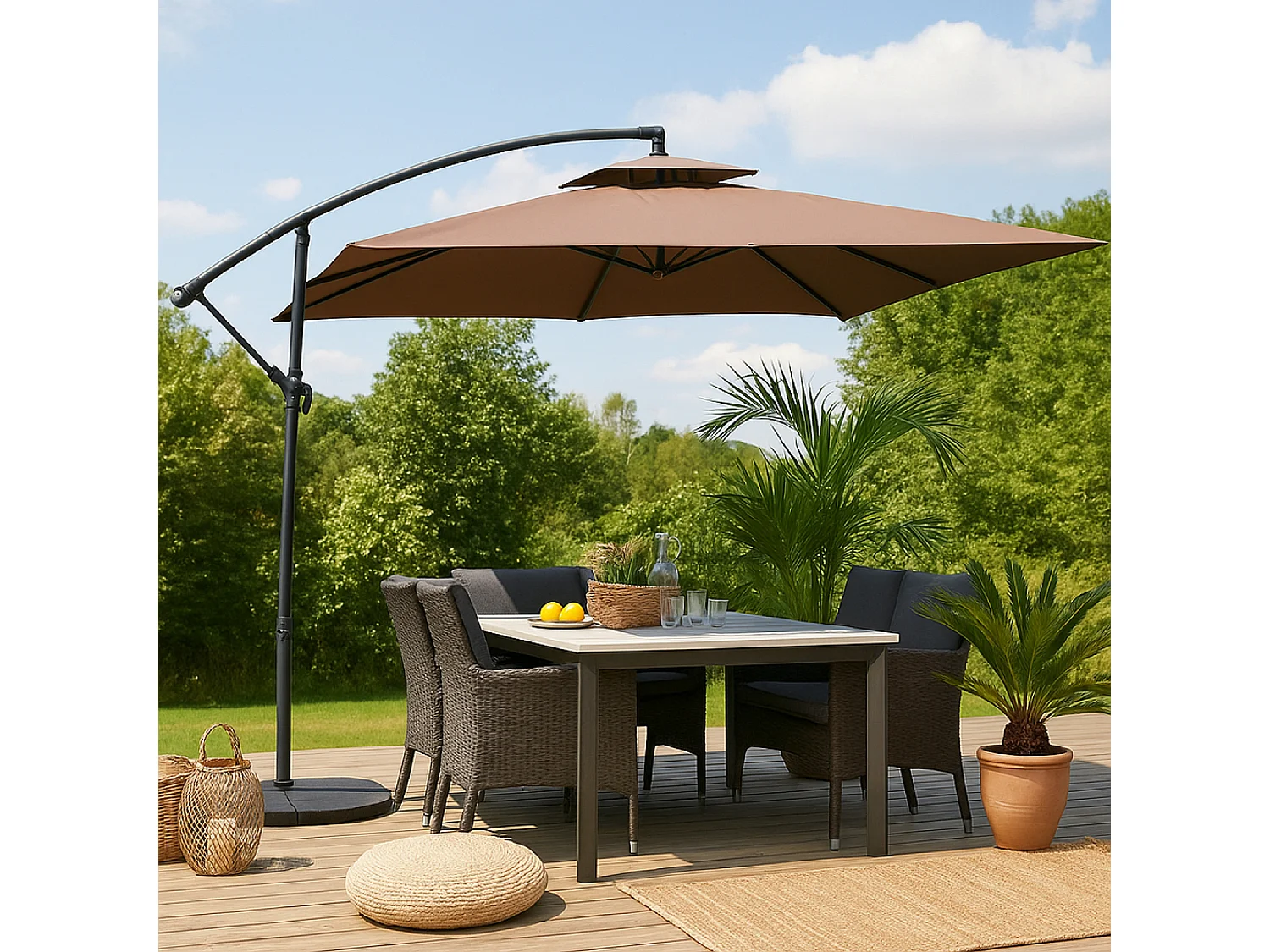 Parasol marron déporté rond 2,95 x 2,95 m CAPRI