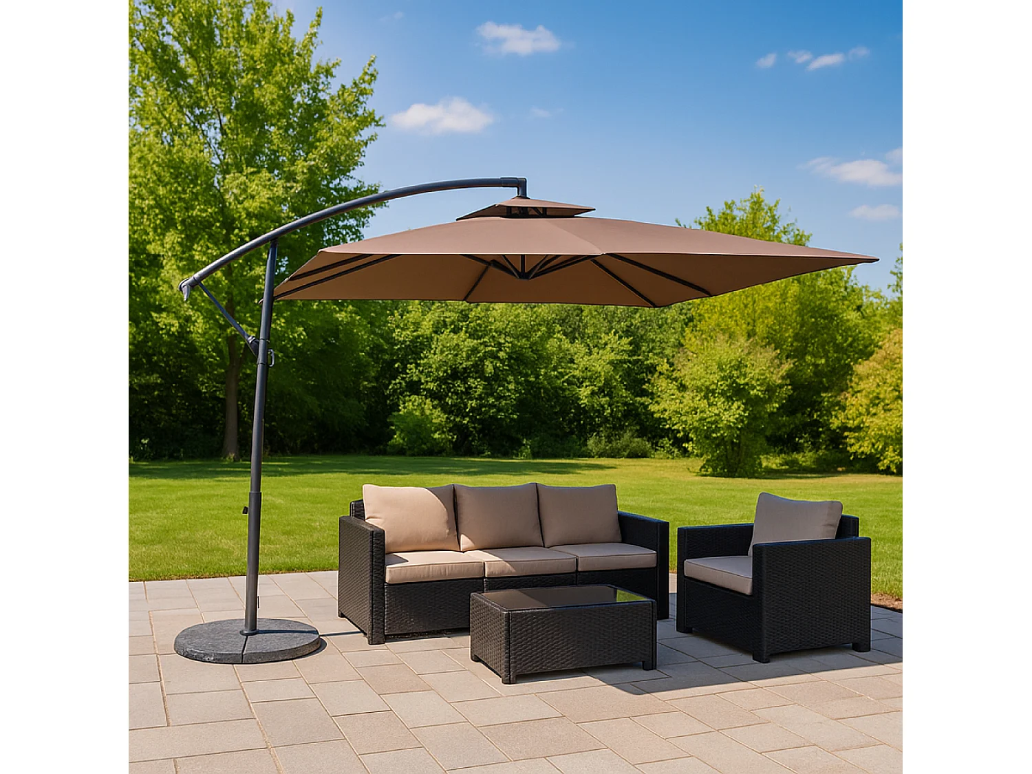 Parasol marron déporté rond 2,95 x 2,95 m CAPRI